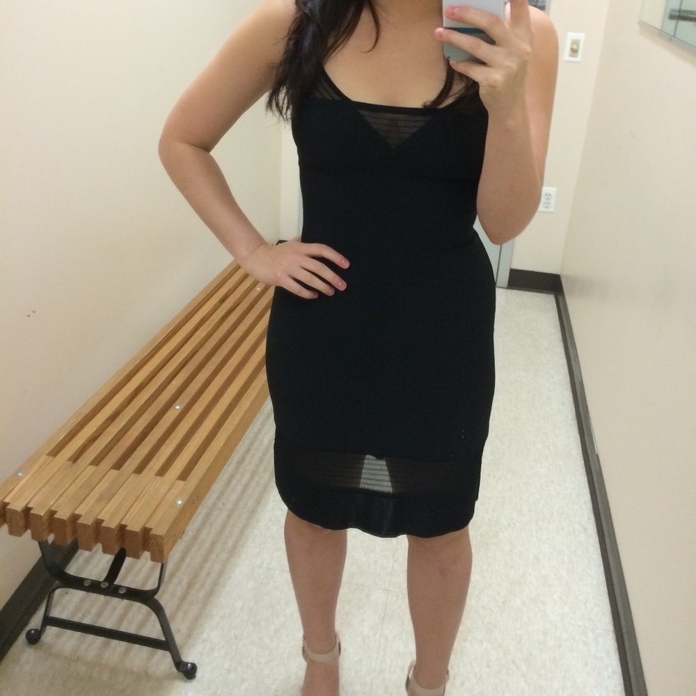 Black Herve Leger spaghetti strap body con dress